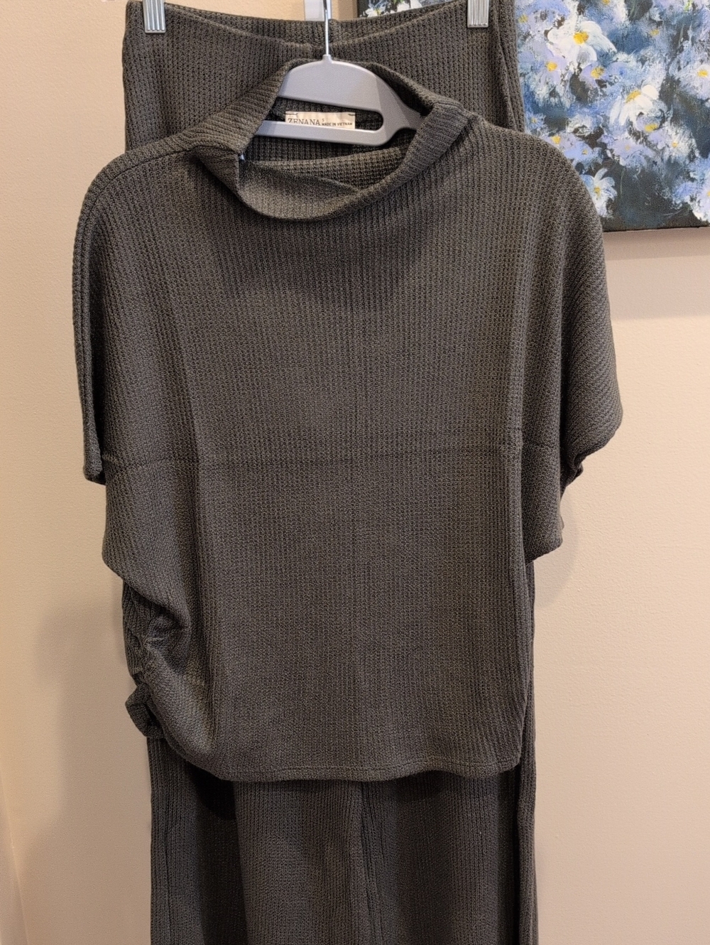 Zenana Two Piece Knit Top And Pants In Dark Green